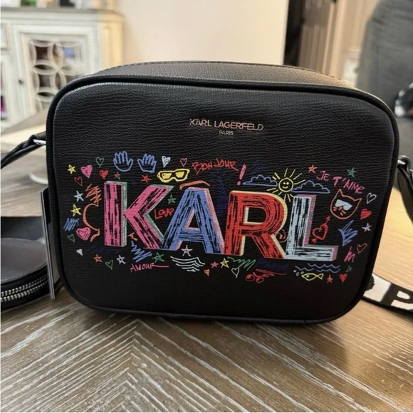 Karl Lagerfeld Black Bag with Colorful Embroidery - Picture 2 of 6